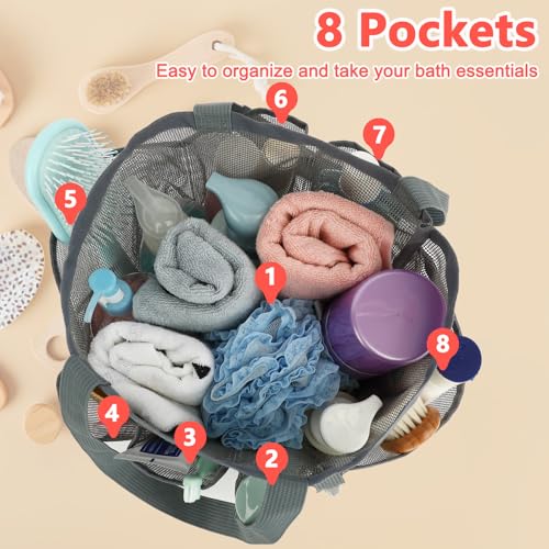 Fammart Mesh Shower Caddy Portable for College Dorm Room Essentials, Odorless Polyester Large Shower Tote Bag with Dual Handles, 8-Pocket Quick-Dry Toiletry Organizer for Travel, Beach, Camping, Gym - color: Multiple Pockets, 1 Pack - Grey