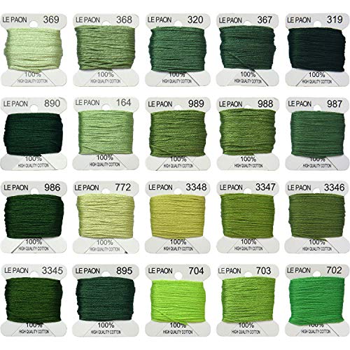 Premium Rainbow Color Embroidery Floss bobbins - Cross Stitch Threads - Friendship Bracelets Floss - Crafts Floss - 20 Bobbins Per Pack Embroidery Floss, Bright Chartreuse Gradient - color: 369-702