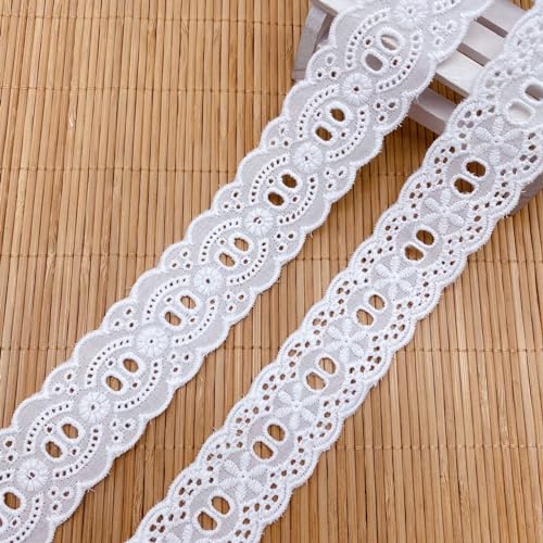 7Yards Cotton Lace Trim White Eyelet Lace Ribbon Bowknot Embroidery Scalloped Lace for Sewing Crafts, Dress, Dolls/Pets Clothes (White C) - color: White C