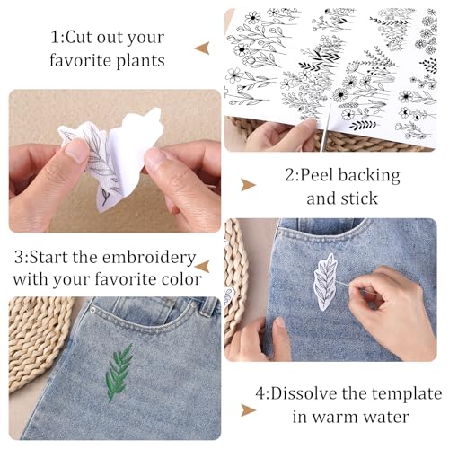 Flower Water Soluble Embroidery Patterns, 85 Pcs A-Z Alphabet Stick and Stitch Embroidery Paper Wash Away, Pre-Printed Floral Pattern Transfers, DIY Customized Gifts for Hand Sewing Lover Beginners - size: Alphabet Wildflowers