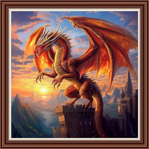 Dimensean Counted Cross Stitch Kit for Beginners, 11CT Unprinted Cross-Stitch Kit Easy Patterns Needlepoint Kit Cross Stitching Embroidery Kit Supplies-Sunrise Flying Dragon 18x18 inch - color: Patterns12