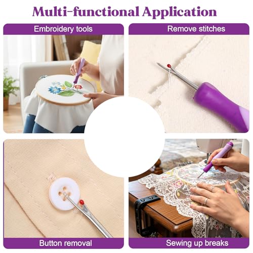 3 PCS Seam Rippers for Sewing, Needle and Thread Seam Ripper, Stitch Remover Tool for Hand Sewing, Knitting, Cross Stitching, Embroidery and Thread Removal (Purple)