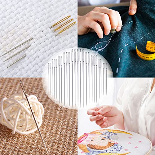 Large Eye Sewing Needles, Embroidery Needles, Stainless Steel, 25 Pieces Sharp Needles with Wooden Needle Case Carving Pattern - style: Contemporary