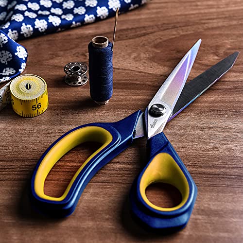 LIVINGO Fabric Scissors 2 Pack Tailor Shears Titanium Coated Heavy Duty - color: Blue & Yellow