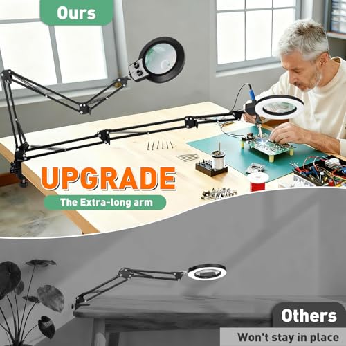 Magnifying Glass with Light, Overhead Knob Magnifier Lamp 12X 30X - size: 12X 30X 35in Adjustable Arm