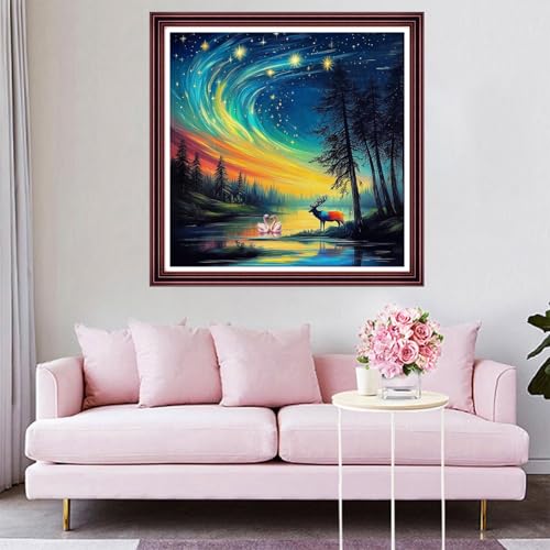 Funchey Counted Cross Stitch Kits for Adults Needlepoint Kits Unprinted Cross Stitching Embroidery Kit 11CT Cross Stitch Supplies-Northern Lights Scenery 18x18 inch - color: ArtsKit22