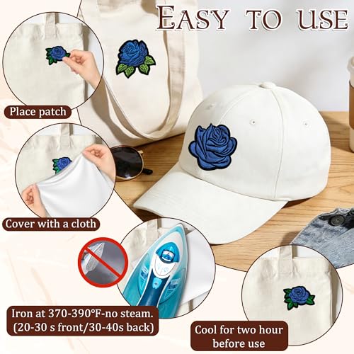 25PCS Blue Rose Iron on Patches, Embroidered Floral Applique Patches for Jackets, Jeans, Hats, Backpacks and Tote Bags - color: blue