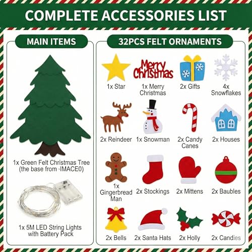 Felt Christmas Tree 32Pcs Set, DIY Wall Hanging Decoration for Kids