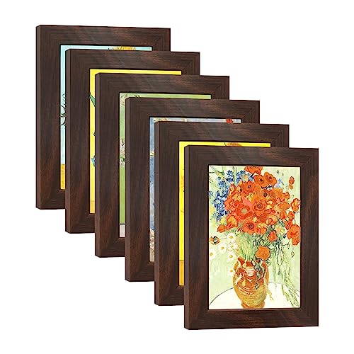 4x6 Picture Frame Set of 6 with Real Glass for Pictures 4x6 Without Mat,Wall or Tabletop Gallery Photo Frames Walnut - color: Walnut, size: 4x6(set of 6)