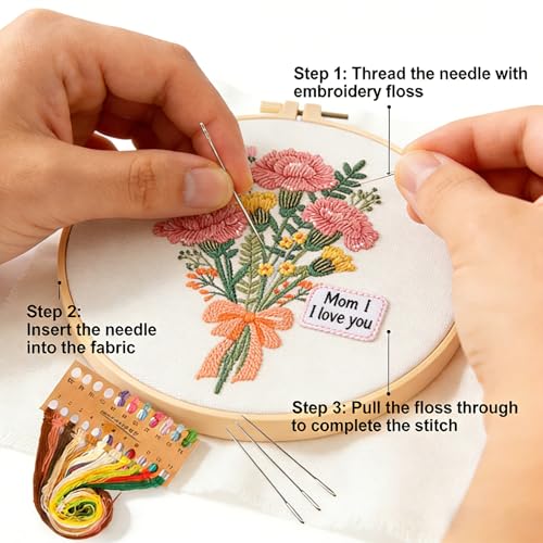 BoAn Carnation Embroidery Kit for Adults, Floral DIY Cross Stitch Starter - color: muqinjie-3