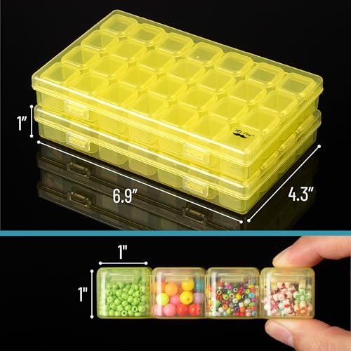 Mr. Pen- Bead Storage Containers, 28 Grids, 2 Pack, Transparent Yellow - color: Transparent Yellow, size: 2 Pack-56 Pcs(6.8"x4.4"x1")