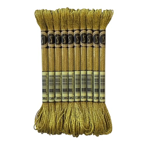 8 Meters 12 Strands Metallic Embroidery Floss Cross Stitch Needlework Thread, Metallic Dk Gold, 10 Skeins - color: Metallic Dk Gold