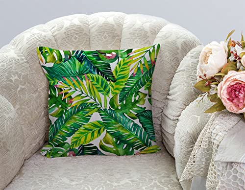 TSSOHU Orange Leaves Outdoor Throw Pillow Cover - Green Tropical Palm, Banana Leaves Decorative Cushion Cases - Farmhouse Style Home Decor for Couch - 18x18 inch - color: Tss37