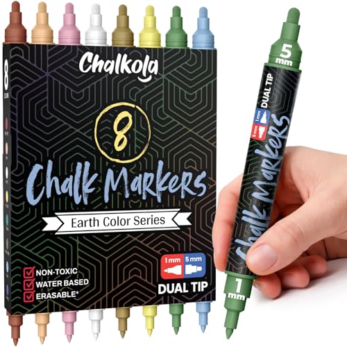 Chalkola 8 Erasable Pastel Dual Tip Chalk Markers for Blackboard Chalkboard - size: Dual Tip - 1mm+5mm