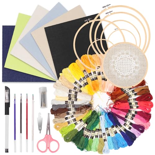 Keadic 78Pcs Embroidery Kit for Beginners, Hand Embroidery Kit Classic Embroidery Stitches Practice Kit, Starter Embroidery Kit for Beginners and Expert