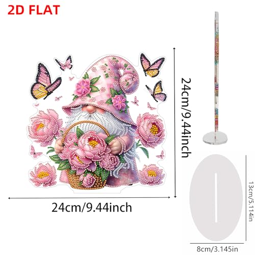 POETRYDRAW Diamond Art Ornament Desktop Kit Flower Gnome, Stand Up Diamonds Painting Ornament for Adults, 5D DIY Special Diamond Gem Craft Tabletop Placement Board Kit - color: Flower Gnome