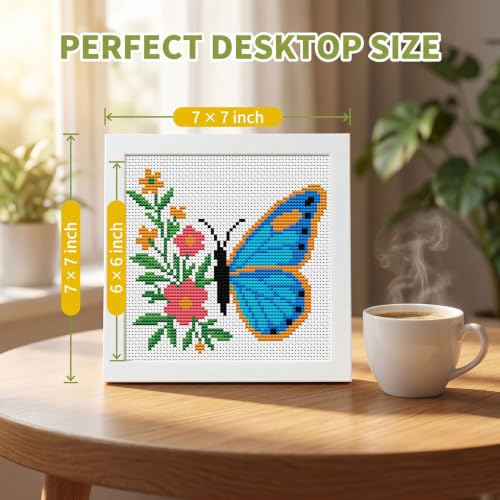 Butterfly Stamped Cross Stitch Kits for Beginners Adults with Framed - color: DKJ018