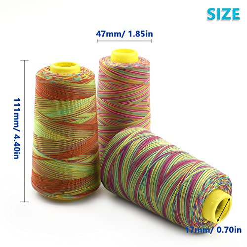 Rainbow Variegated Polyester Sewing Machine Thread - All-Purpose 3 Cones of 3000 Yards Each for Sewing, Quilting, Overlock, Embroidery & Hand Embroidery