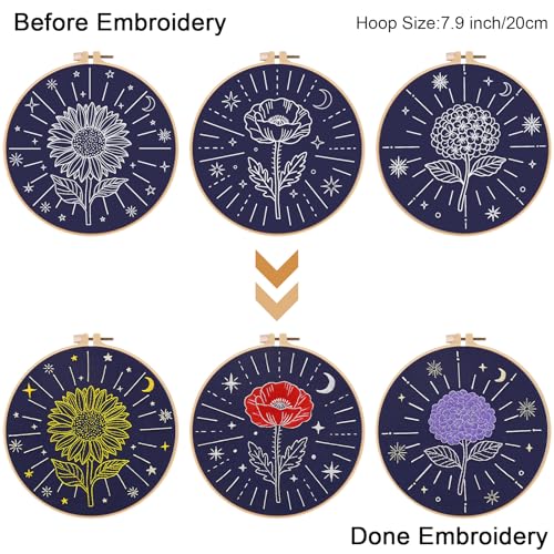 Louise Maelys 3Pcs Tarot Flower Embroidery Kit for Beginners DIY Craft Kit - color: Floral Tarot