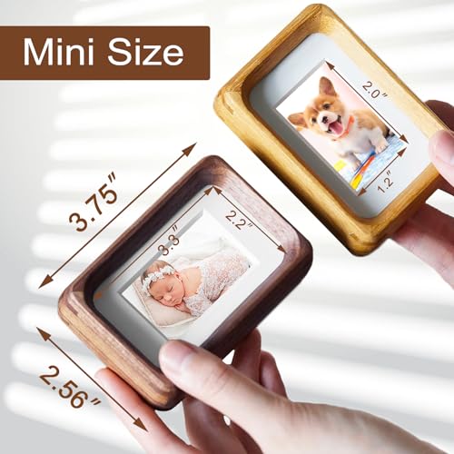 Mini Wood Picture Frame,Small Picture Frames 2x3 with Tiny Mat - color: Teak, size: 2X3