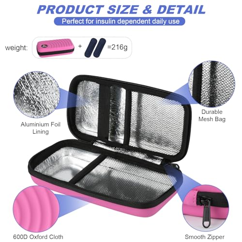 CDBXPRG Insulin Cooler Travel Case, 2 Ice Pack TSA Approved Pink - color: Pink