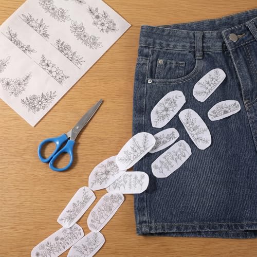 3 Sheets Embroidery Patterns Water Soluble Stick and Stitch Embroidery Paper Pre-Printed Floral, Flower Transfer Paper for Beginners Hand Sewing Lovers