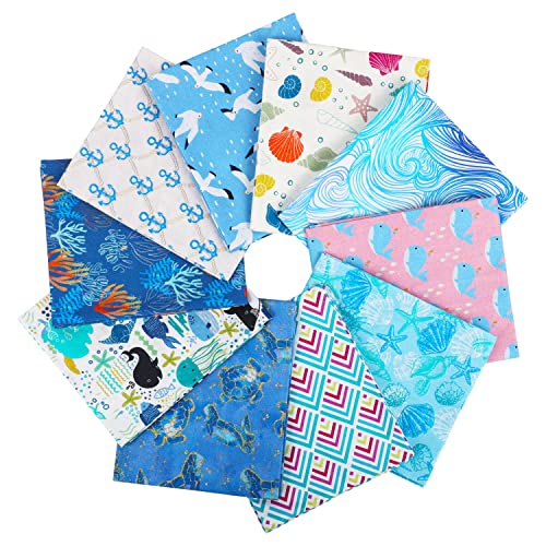 Craftido -25 Options- 100% Cotton Quilting Fabric Bundles 10pcs Fat Quarters 18”x21”-Medium Weight 5.2 oz- Soft Cotton for Quilting, Sewing Project, Patchwork, DIY Crafts – Blue Sea - color: Blue Sea