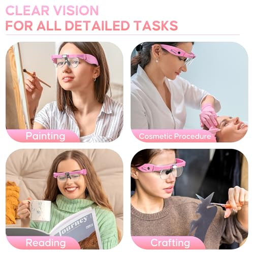 Magnifying Glass with Light, 1.5X-5.0X Magnifying Glasses 4 Lenses - color: Pink Magnifying Glass With Light