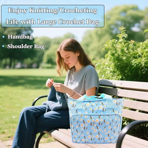 Knitting Bags and Totes Organizers Large Crochet Bag(Blue Bee) - color: Blue Bee