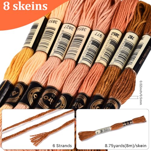 70 Yards 8 Skeins Gradient 6 Strands Neutral Earth Tones Variegated Embroidery Floss Cross Stitch Polyester String Thread Friendship Bracelet Threads Bulk for Hand Sewing Making Craft Supply - color: Neutral Earth Tones, size: 70 Yards