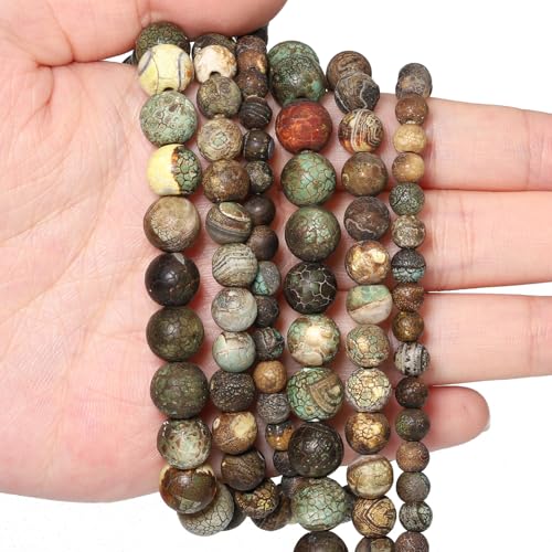 45pcs Round Loose Green Crack Old Agate Beads for Bracelet Beads，8mm Gemstone Bead Round Loose Stone Beads for Jewelry Making DIY Bracelet Necklace Earrings - color: green crack, size: 8mm