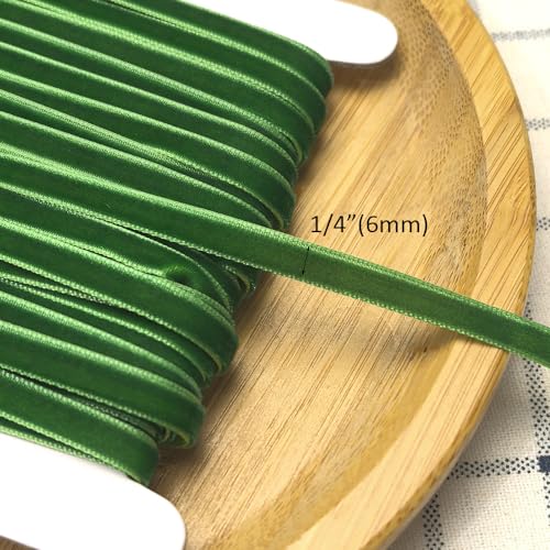 Chenkou Craft Christmas Green 10 Yards 1/4" Velvet Ribbon Lots Bulk (Green, 1/4"(6mm)) - color: Green, size: 1/4"(6mm)