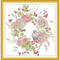 ITSTITCH Stamped Cross Stitch Kits - Full Set of Embroidery for Beginners or Adults,14 CT 2 Strands DIY Birdie Rose Wreath Patterns Counted Arts Craft 15.3×15.7 inch - color: Birdie Rose Wreath