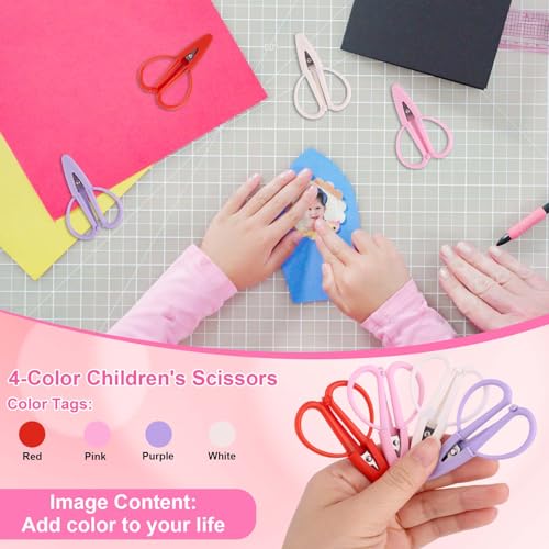 4pcs Mini Scissors with Cover, 2.52x1.69in Small Sharp Scissors All Purpose Little Tiny Sewing Tool for Travel DIY Crafts Embroidery Yarn Cutting (Red, Pink, Purple, White) - color: Pink, Red, Purple, White