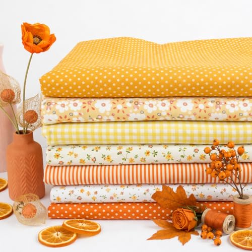 Kingdder 15 Pcs 20 x 20 Cotton Fabric Orange Square Quilting Patchwork Assorted Patterns Fabric Fat Quarter Colorful Printed Square Patchwork Fat Bundles for DIY Crafts Cloths Handmade Supplies - style: Orange