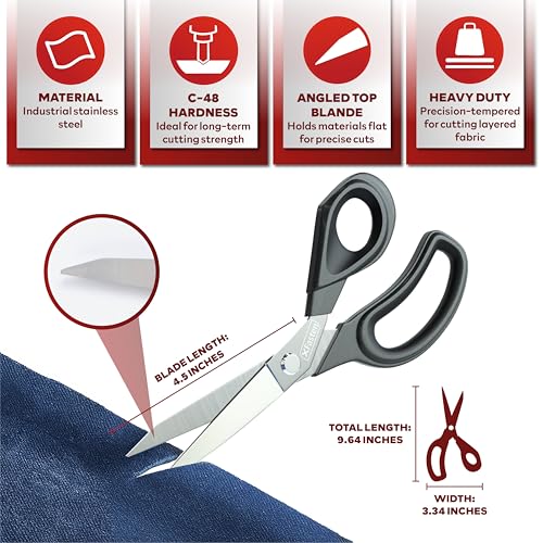 XFasten Sewing Scissors for Fabric Cutting Black 9.5 Inch Premium Professional Fabric Scissors Sewing | Large and Heavy duty - color: Black