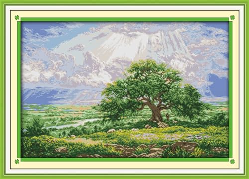 Rosyfoxes Cross Stitch Kits Stamped Full Range of Embroidery Starter Kits for Adult Beginners DIY - Printed kit The Wishing Tree(Printed) 14CT 2 Strands 28x19.7inches - color: The wishing tree(printed)28x19.7inches