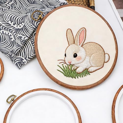 Fjxxxn 4 Pcs Cross Stitch Hoops, 6 Inch Wood Look Embroidery Hoop Frame