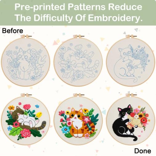 Nuberlic 3 Pack Cat Embroidery Kit for Beginners Adults - color: CAT