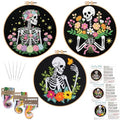 Louise Maelys 3 Pack Embroidery Kit for Beginners Floral Halloween DIY - color: Floral Skeleton
