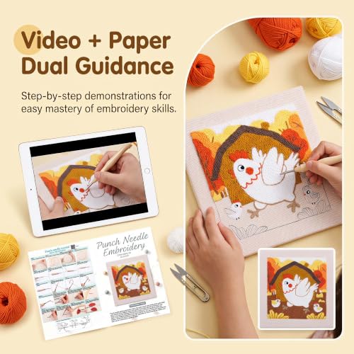 Harimau Embroidery Punch Needle kit Frame, Embroidery Starter Kits for Beginner,Punch Needle Fabric with Pattern,Threader, Yarns,Embroidery Hoops & Rug Punch (Coffee) - color: Coffee