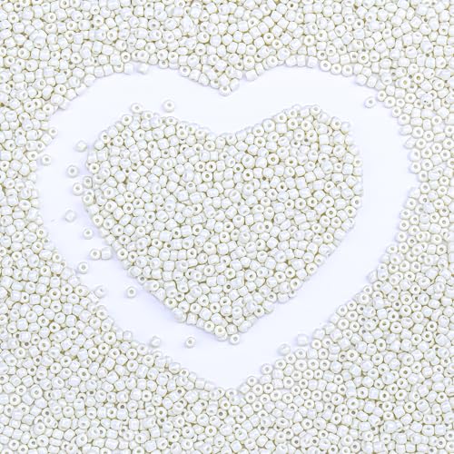 10150pcs 2mm Glass Seed Beads Bulk, 12/0 Mini Small Round Bead for Jewelry Making Tiny Craft Glass Seed Beads for Jewelry Making Bracelet Wrist Necklaces(White 1) - color: White 1