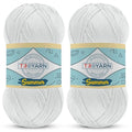 TROYARN Summer (2- Skeins Pack) Silk Effect Hand Knitting Yarn Crochet Art Lace Craft 100% Microfiber Acrylic 2x100 gr (2x383 yds) (1051055 - Sugar White) - color: 1051055 - Sugar White, size: 2 Skein