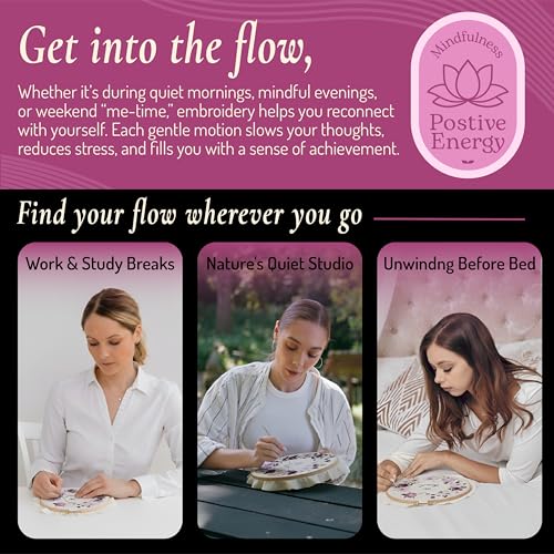 Unwynd Embroidery Kit Floral Theme for Beginners, Satin Stitch Hand Embroidery Kit for Adults, Easy DIY Crafts, Starter Set with Flower Pattern (Floral) - style: Floral - Pack of 1