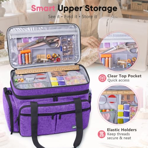 AMOIGEE Double Layer Sewing Organizer Bag with 2 Clear Storage Sewing Boxes - color: Purple
