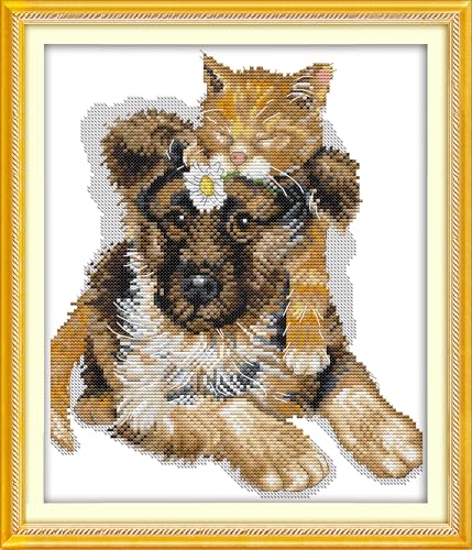 Howie's Cross Stitch Kits, 14CT Pre-Printed Pattern Embroidery Set Needlework, Full Range of Stamped Starter Kits(The Sleeping Cats, 11.02 x 12.6 inch) - color: The Sleeping Cats
