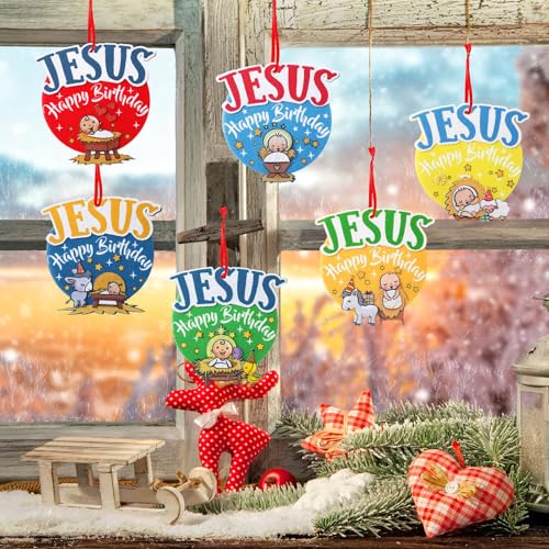 HunnmingRe 24 Set Happy Birthday Jesus Craft Kit Christmas Felt DIY Wall Hanging Ornaments for Sunday School Classroom Religious Christian Xmas Party Game Favor Gifts