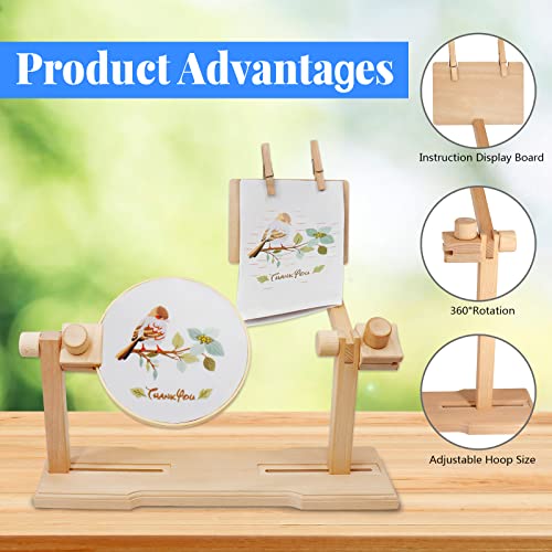 SolidGnik Embroidery Stand, Adjustable Embroidery Hoop Holder, Cross Stitch Stand with Embroidery Kit and 3PCS Embroidery Hoops