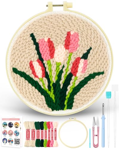 FIVEIZERO Punch Needle Kit for Beginners,Tulip Patterns Craft Kit - color: Tulip
