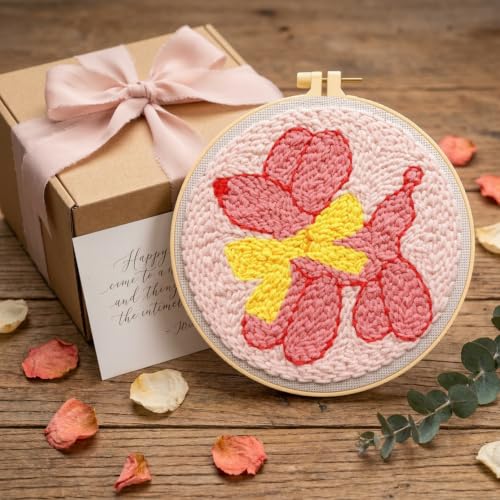 Pink Puppy Punch Needle kit for Beginners Adults, with Embroidery Hoop - color: Punch Needle kit-Cute Dog